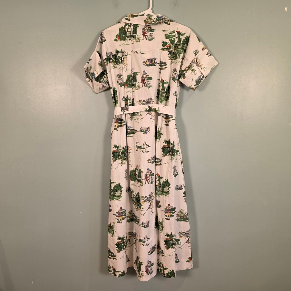 Katie Kime Masters Golf Toile Cotton Shirt Dress White Green Maxi NWT Medium - Picture 12 of 12